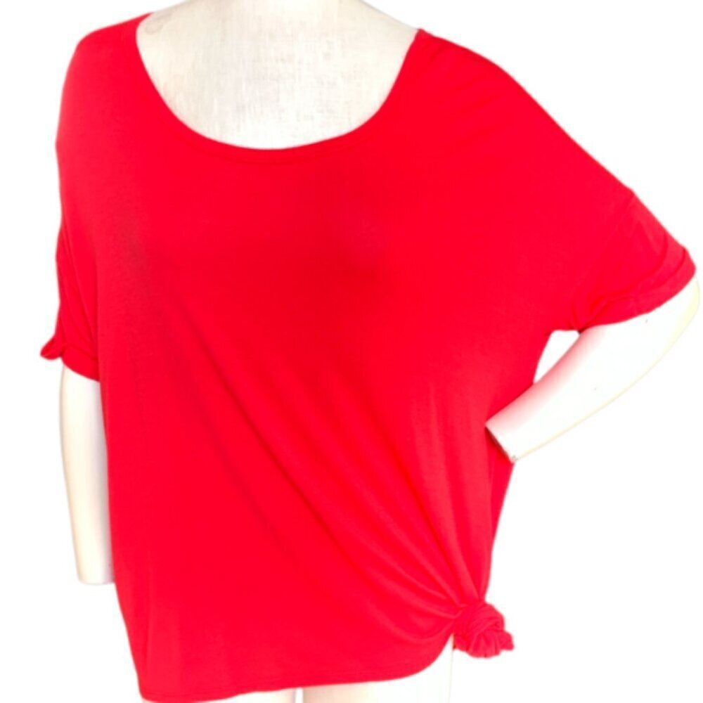 Bobeau Relaxed Fit Asymmetric Tie Hem‎ Tee Top L Red #100H